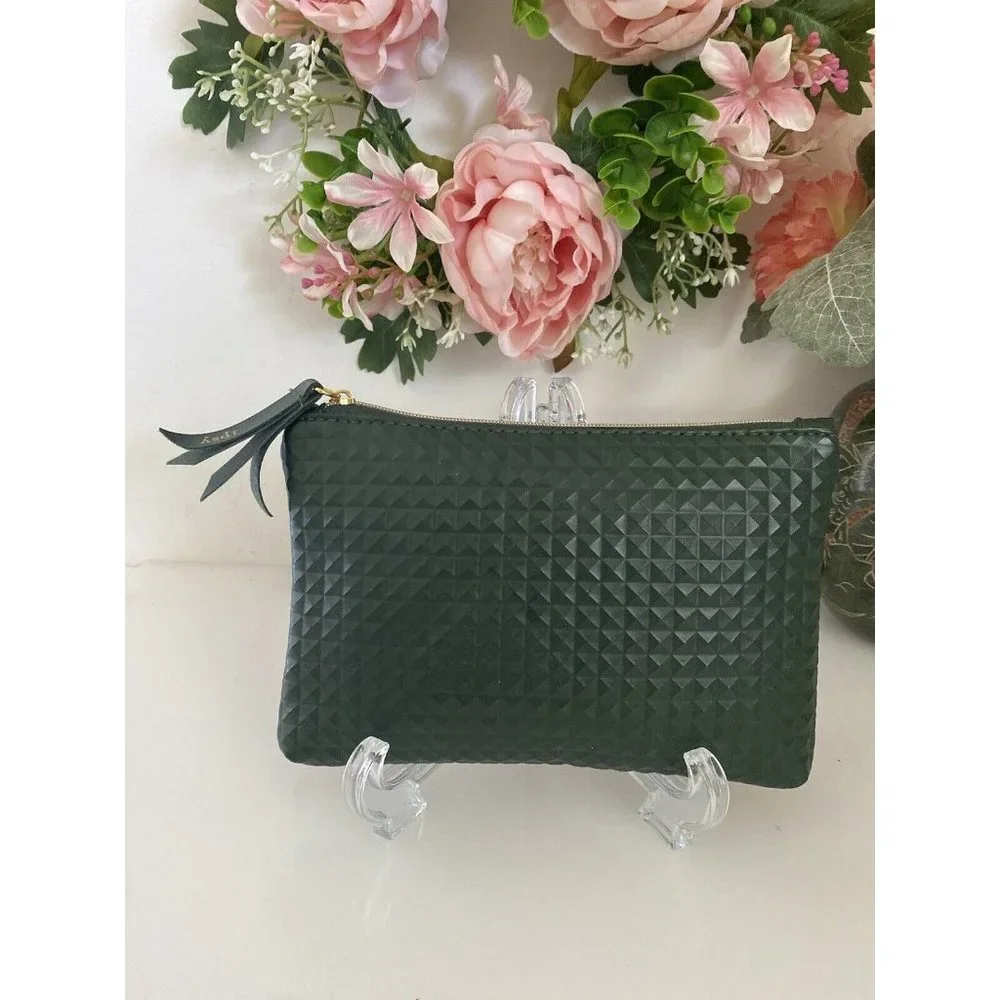 Vintage Ipsy Glam Cosmetics Makeup Bag Dark‎ Green Bag Textured Zippered GUC